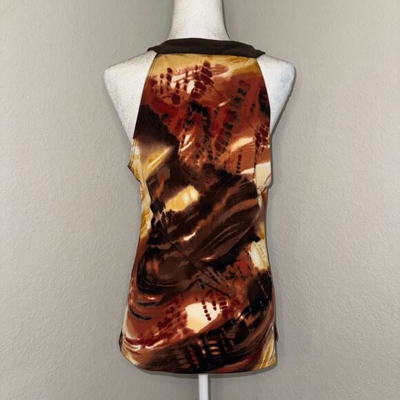 Wrapper Blouse Top Women’s XL Brown Yellow Sleeveless Beaded Neckline Boho Y2K - Picture 3 of 8